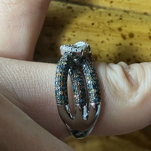 Natural Diamond Sterling Silver Buckle Ring Size 7 - Picture 3 of 9